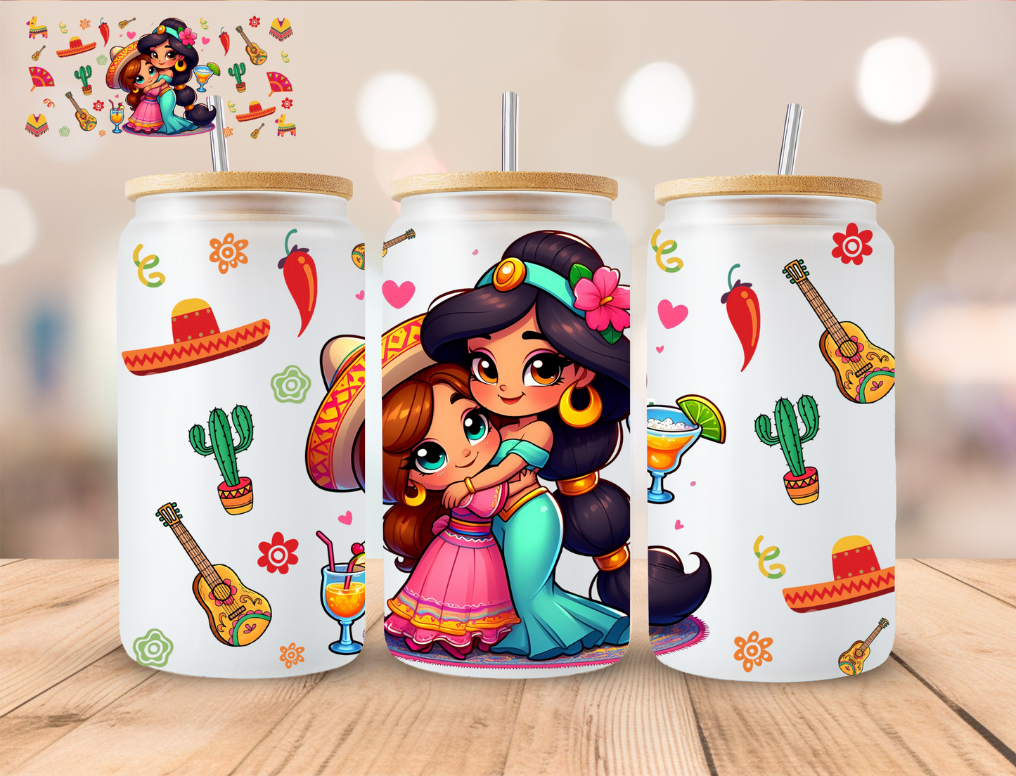 Cinco De Mayo Tiger Princess - 16 oz / 20 oz Libby UV DTF Wrap