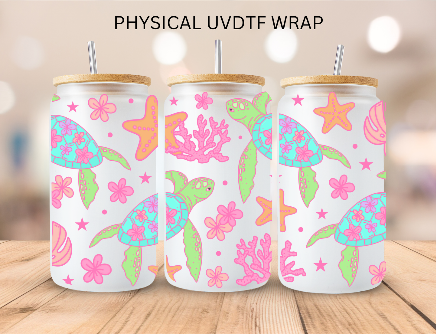 Pastel Sea Turtles - 16 oz / 20 oz Libby UV DTF Wrap