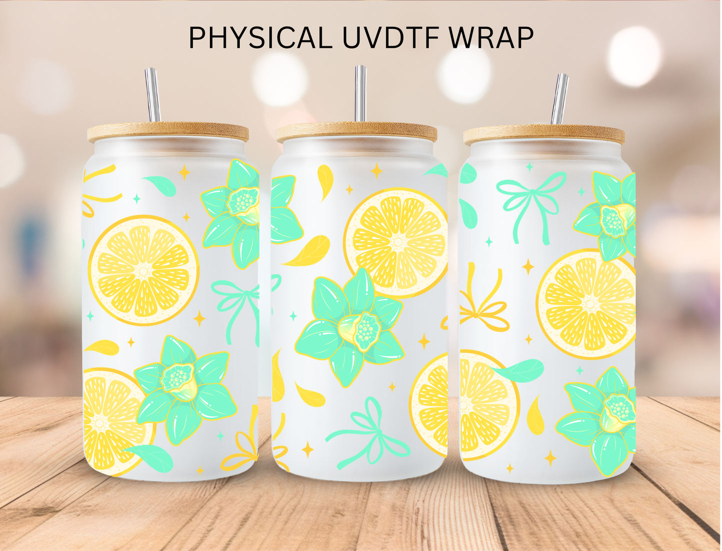 Floral Lemon - 16 oz / 20 oz Libby UV DTF Wrap