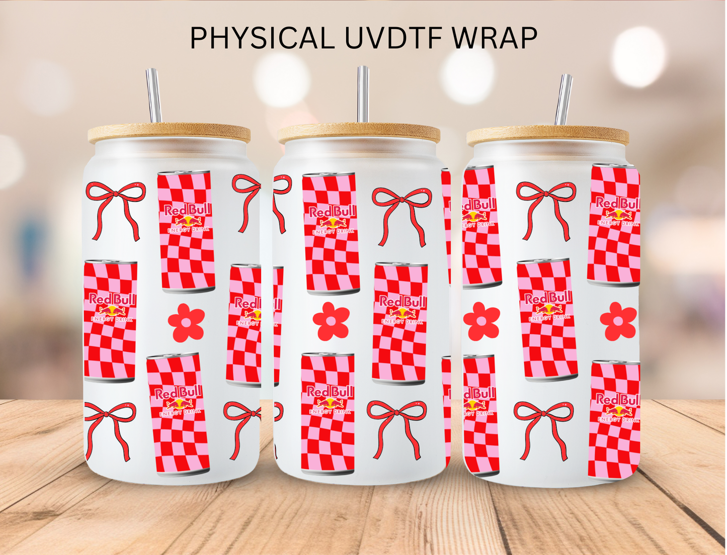 Checkered Red Drink Coquette Bow - 16 oz / 20 oz Libby UV DTF