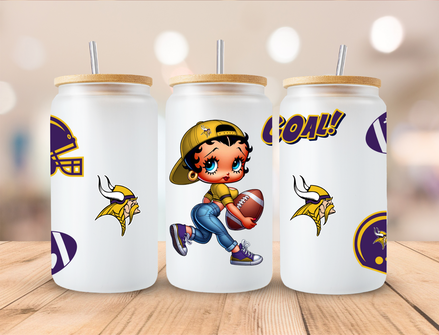 Football Vikings Boop - 16 oz / 20 oz Libby UV DTF Wrap