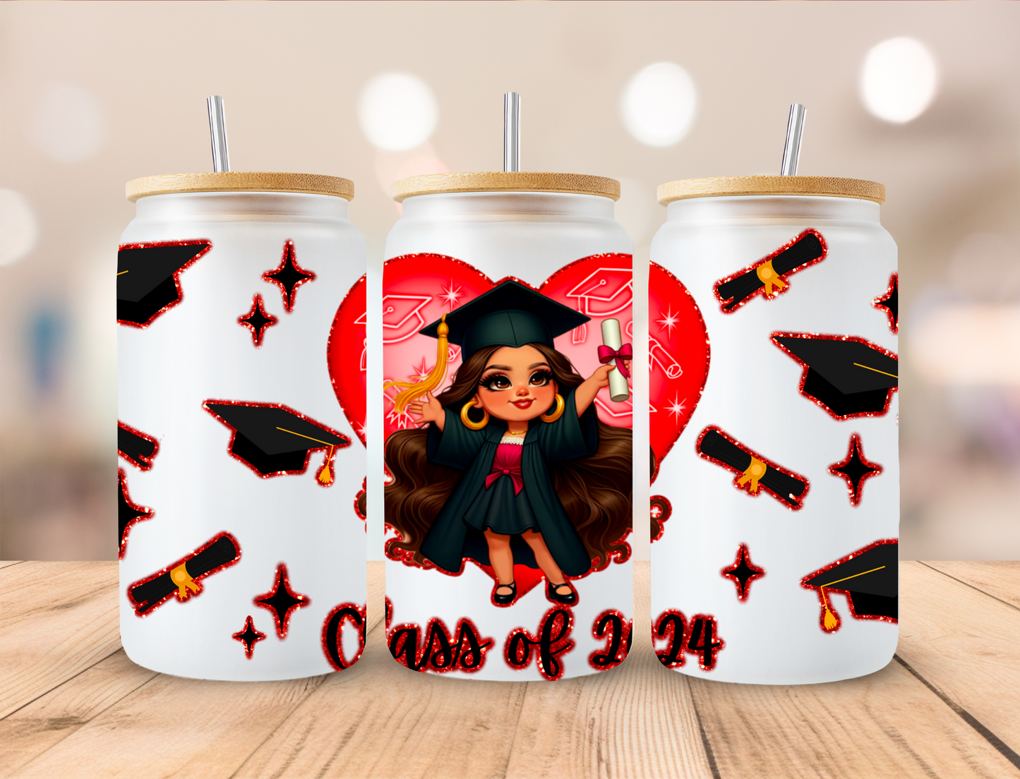 Chicano Red Heart Graduate Graduation Wrap - 16 oz / 20 oz Libby UV DTF Wrap