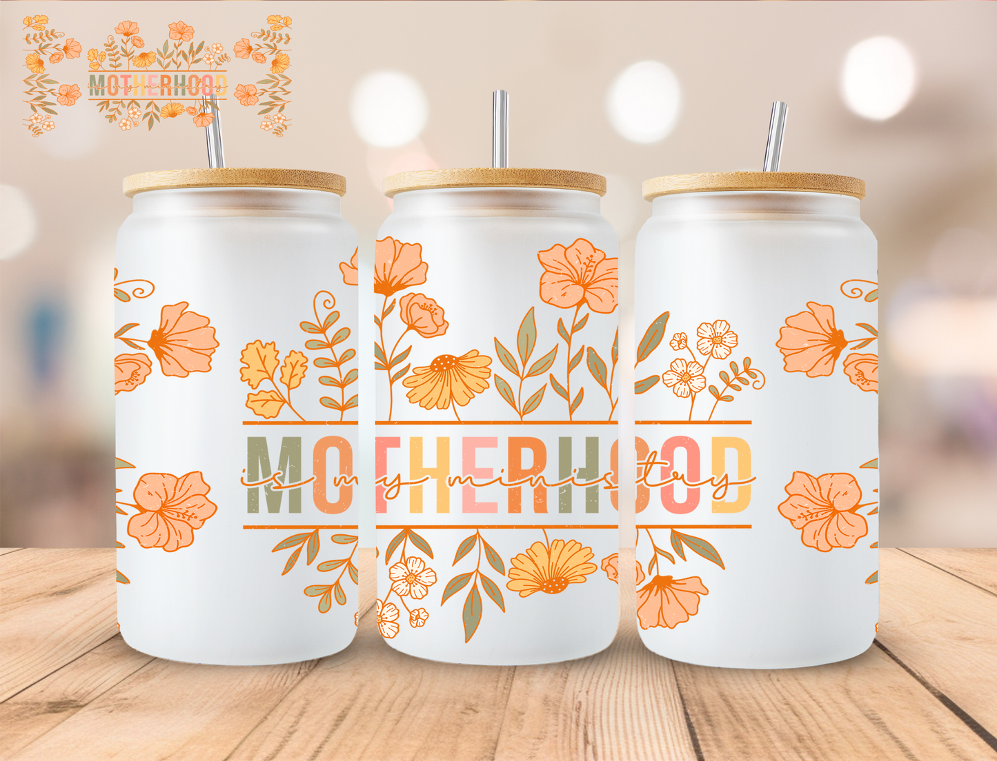 Floral Motherhood - 16 oz / 20 oz Libby UV DTF Wrap