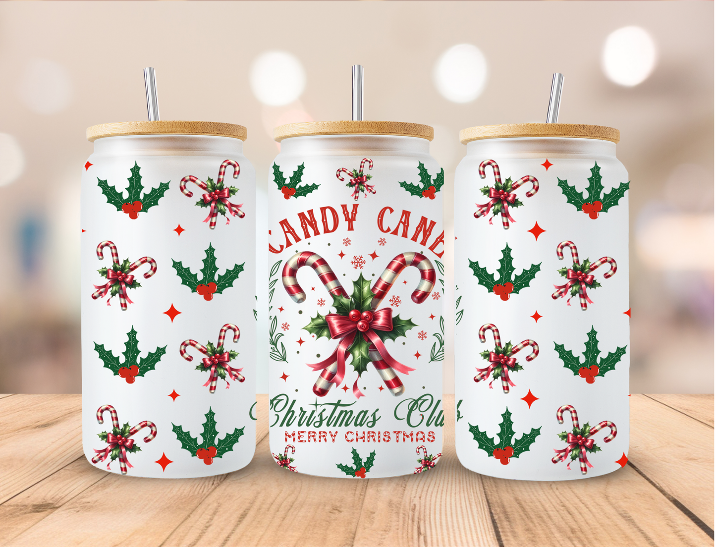 Christmas Candy Cane Christmas Club - 16 oz / 20 oz Libby UV DTF Wrap