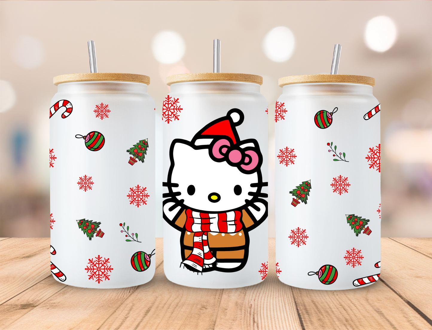 Christas Scarf Kitty - 16oz Libby UV DTF Wrap