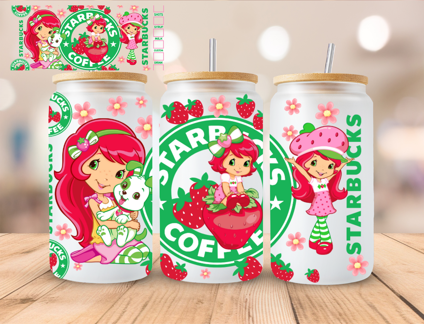 Strawberry SB Shortcake Collection - 16 oz / 20 oz Libby UV DTF Wrap