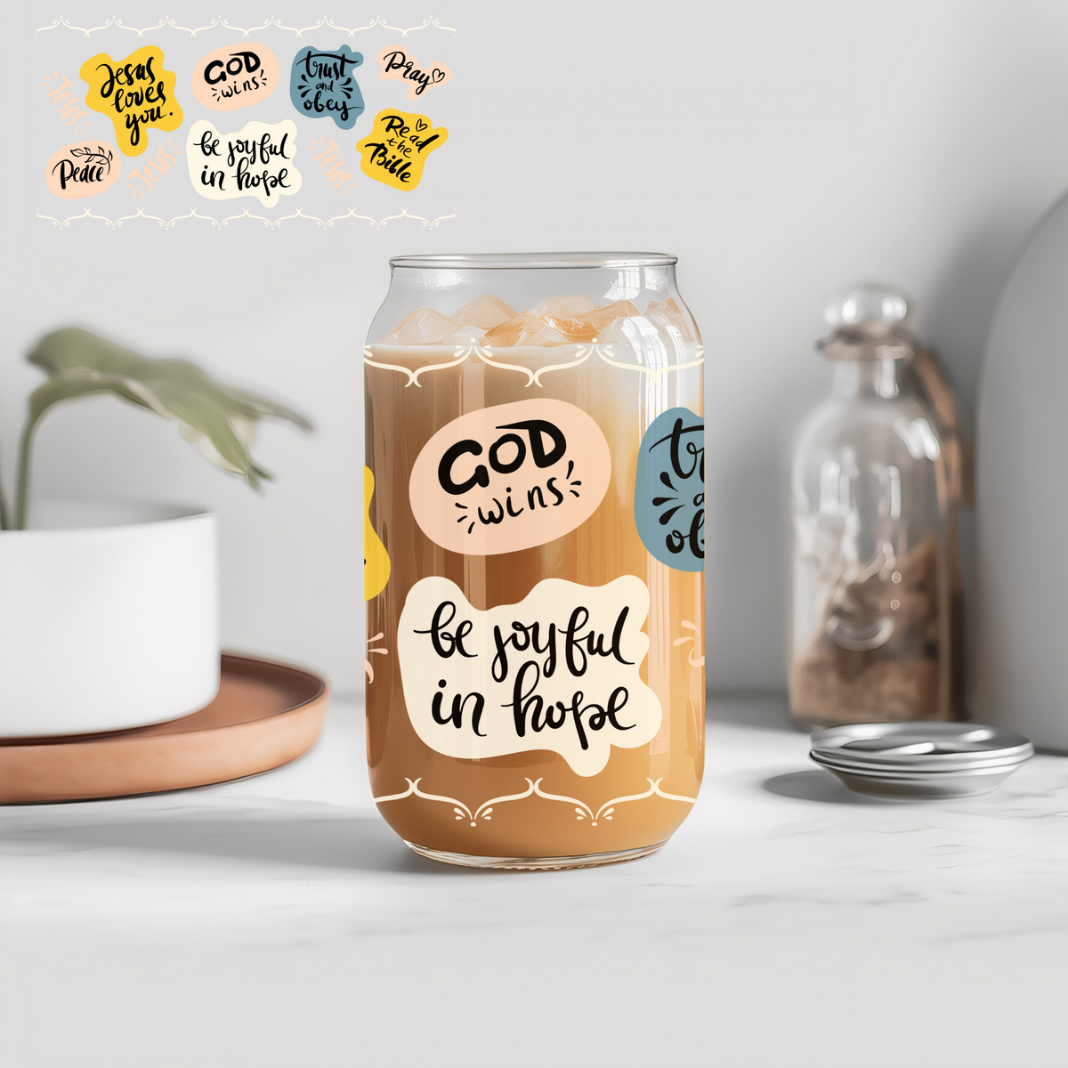 Christian Faith 5 - 16 oz Libby UV DTF Wrap