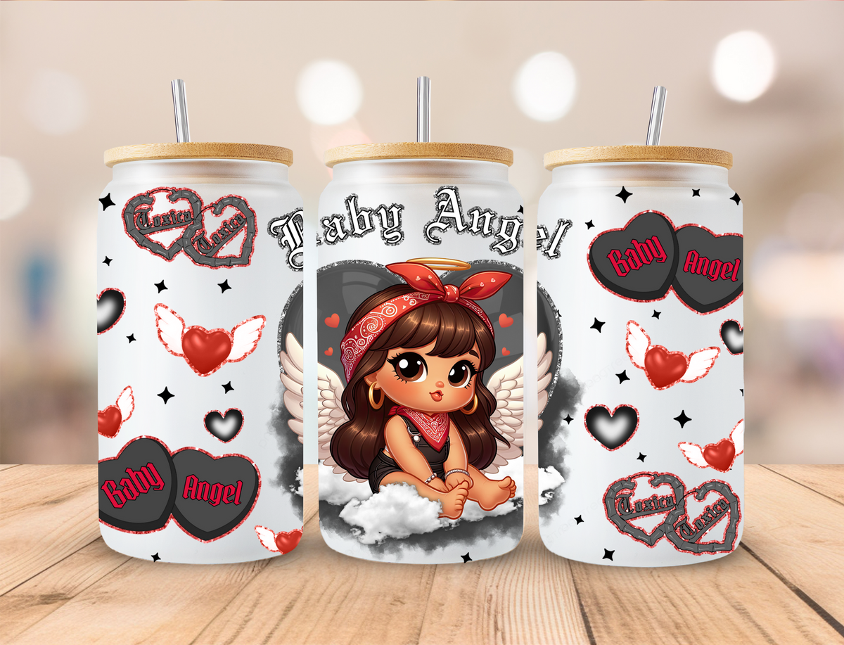 Baby Angel Brunette Baby Girl - 16 oz / 20 oz Libby UV DTF Wrap