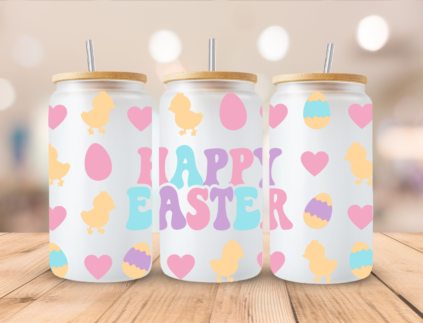 Pastel Happy Easter - 16 oz / 20 oz Libby UV DTF Wrap RTS