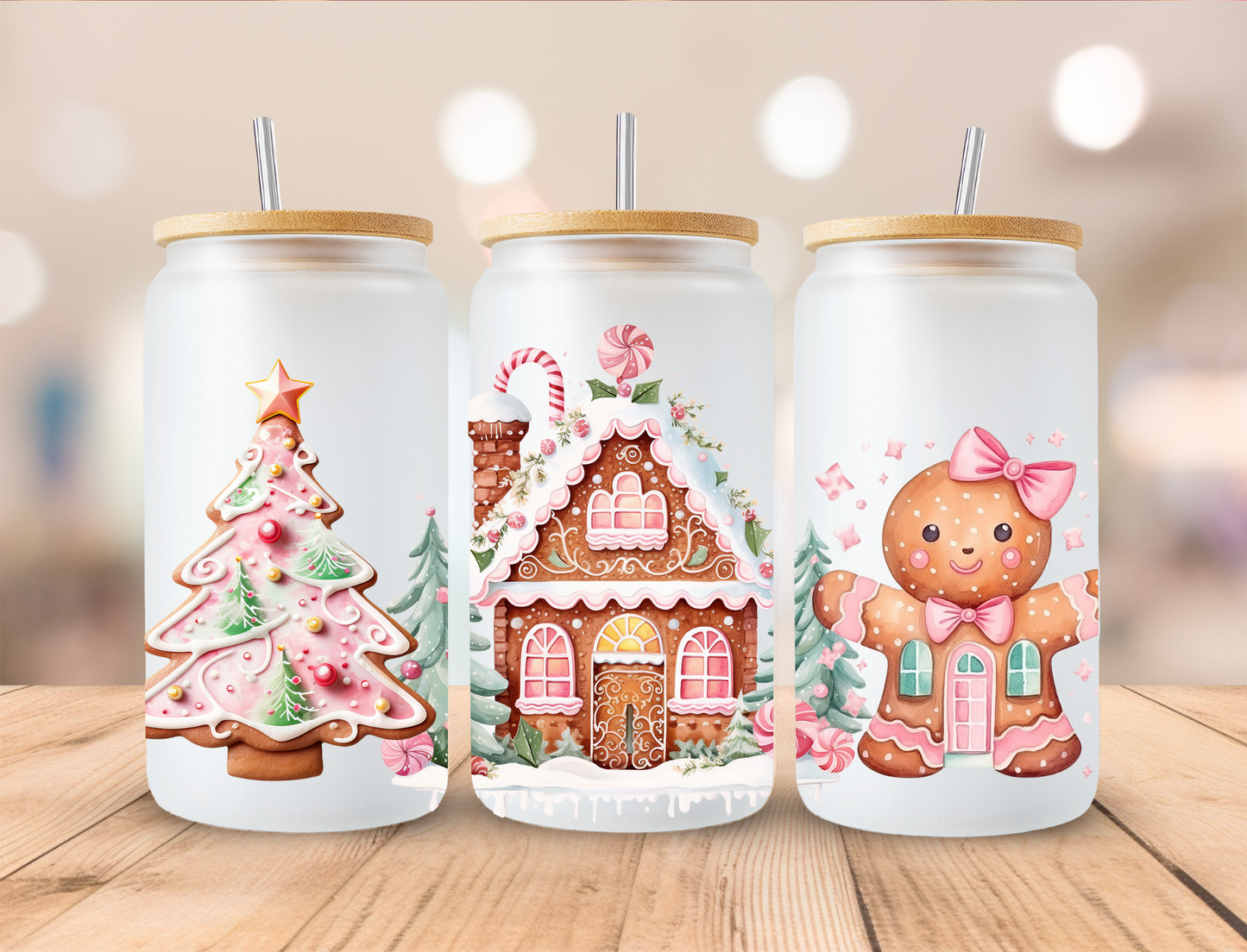 Christmas Girl gingerbread - 16oz Libby UV DTF Wrap