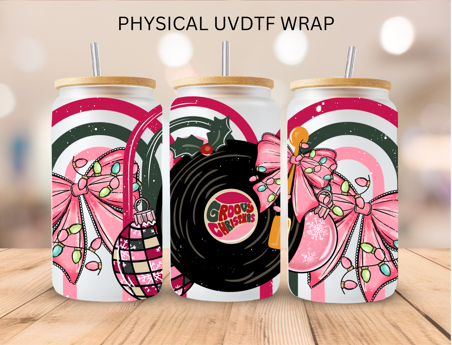 Groovy Christmas Record - 16 oz / 20 oz Libby UV DTF Wrap