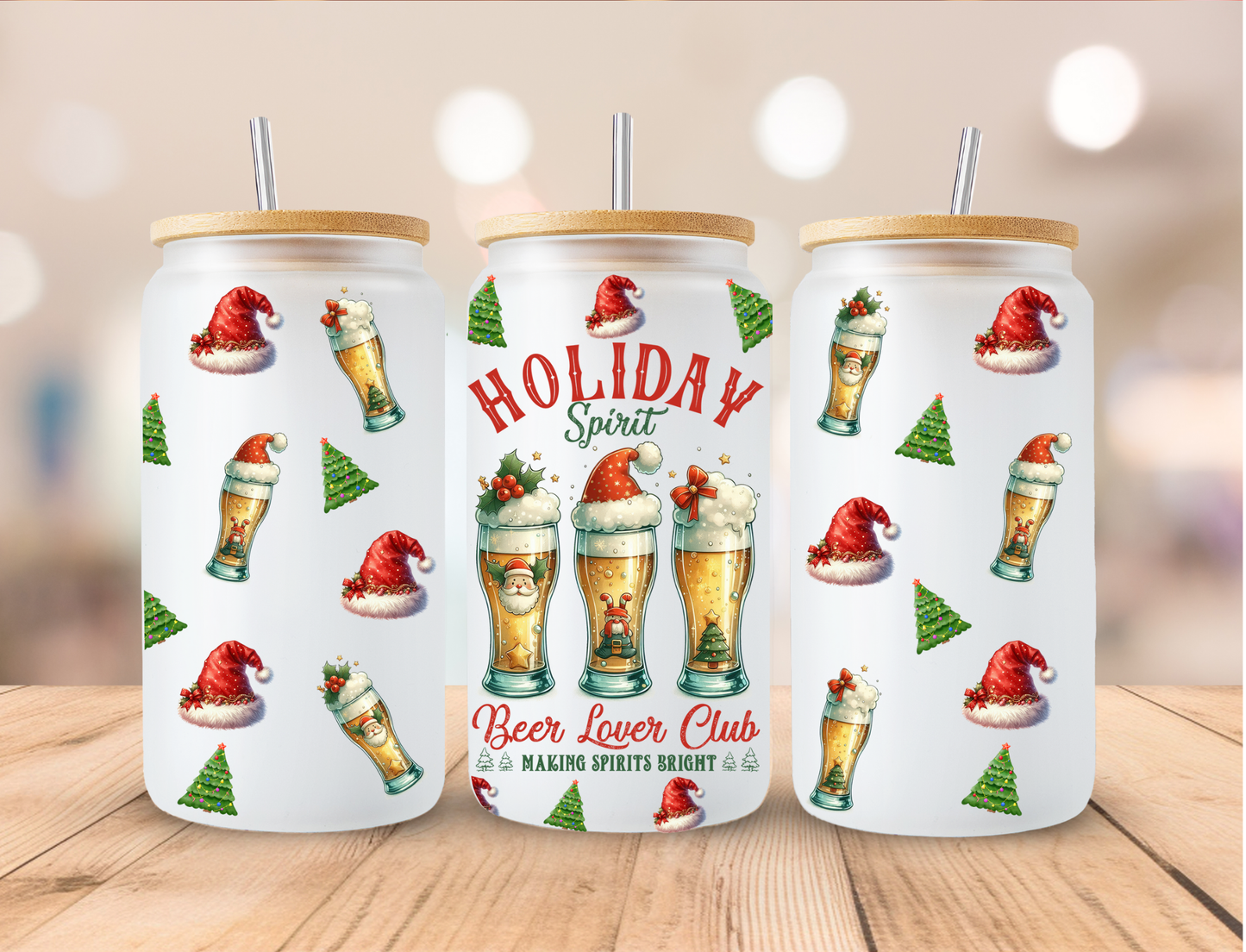 Christmas Holiday Spirit Beer Lover Club - 16 oz / 20 oz Libby UV DTF Wrap