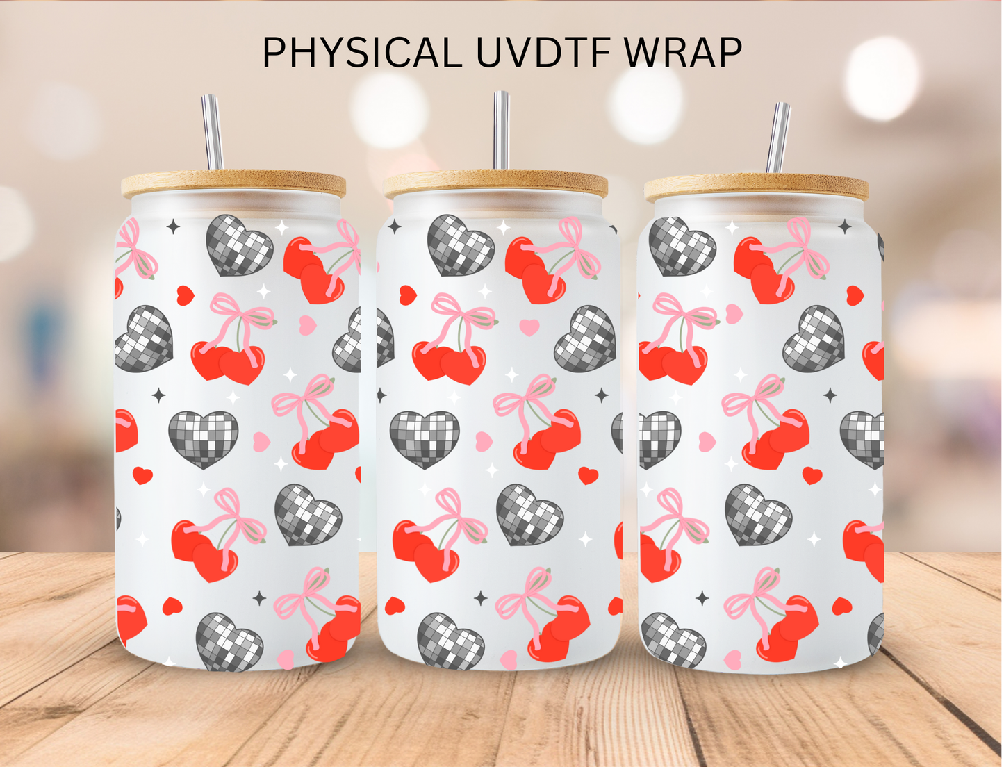 Disco Cherry Bows - 16 oz / 20 oz Libby UV DTF