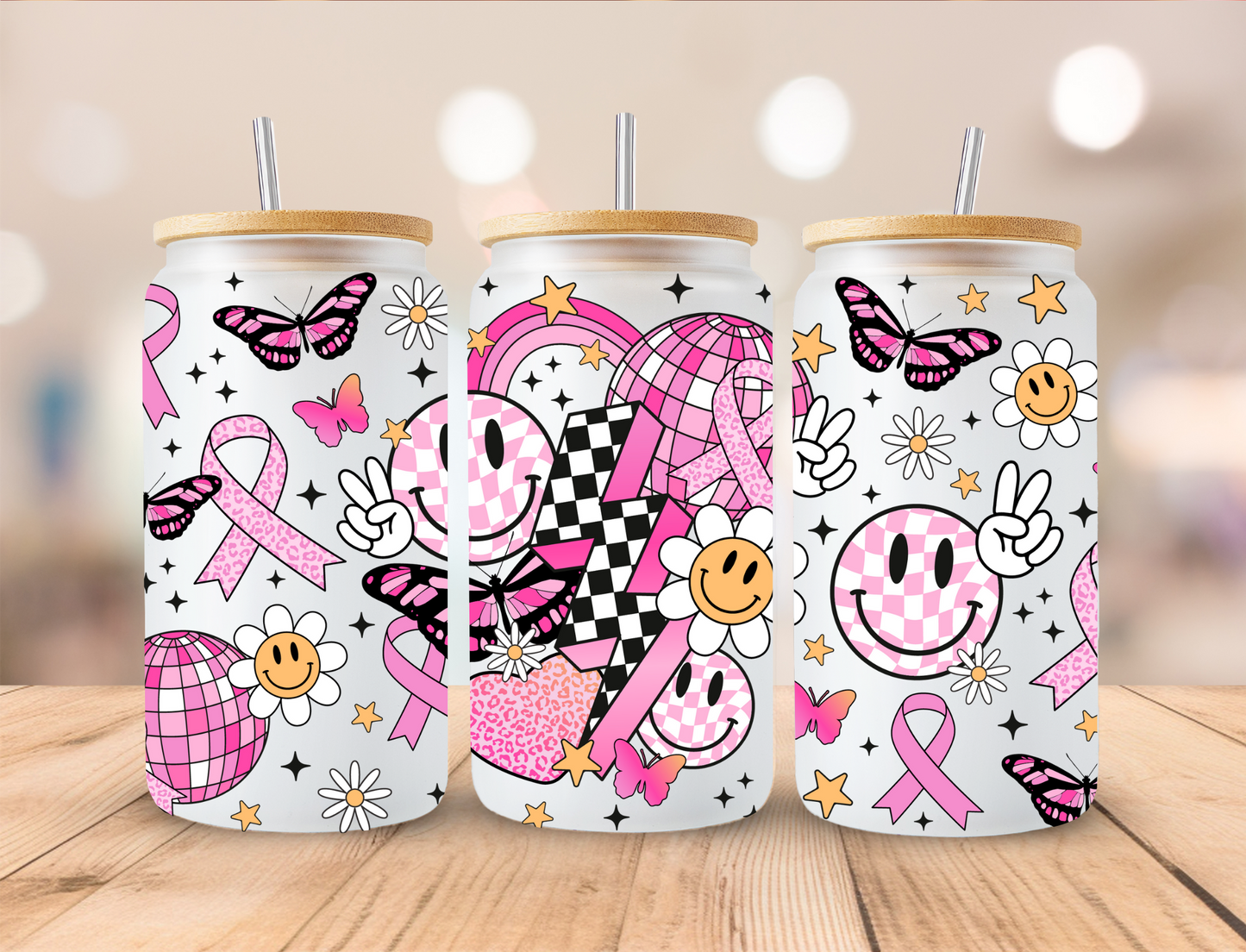 Retro Breast Cancer Awareness - 16 oz / 20 oz Libby UV DTF Wrap