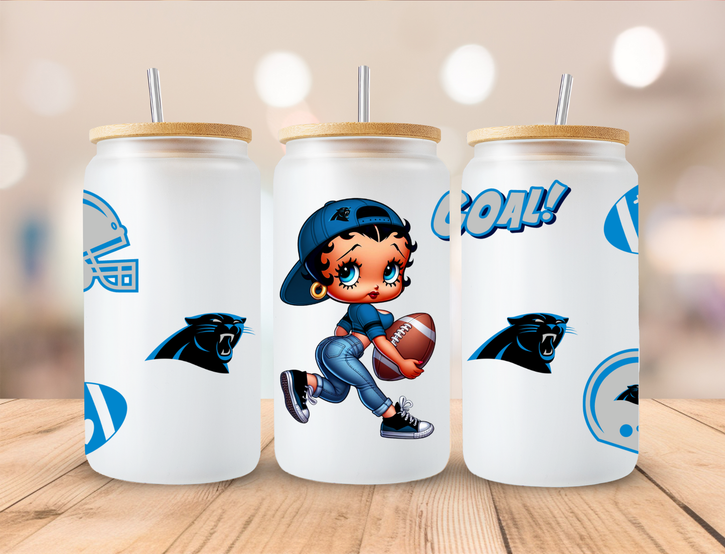 Football Panthers Boop - 16 oz / 20 oz Libby UV DTF Wrap