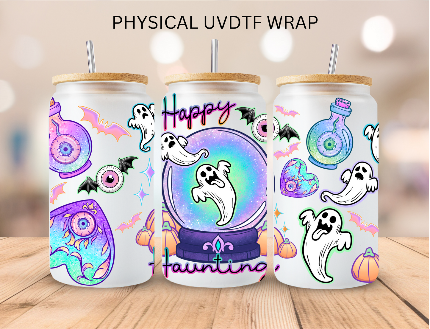 Halloween Happy Haunting - 16 oz / 20 oz Libby UV DTF Wrap