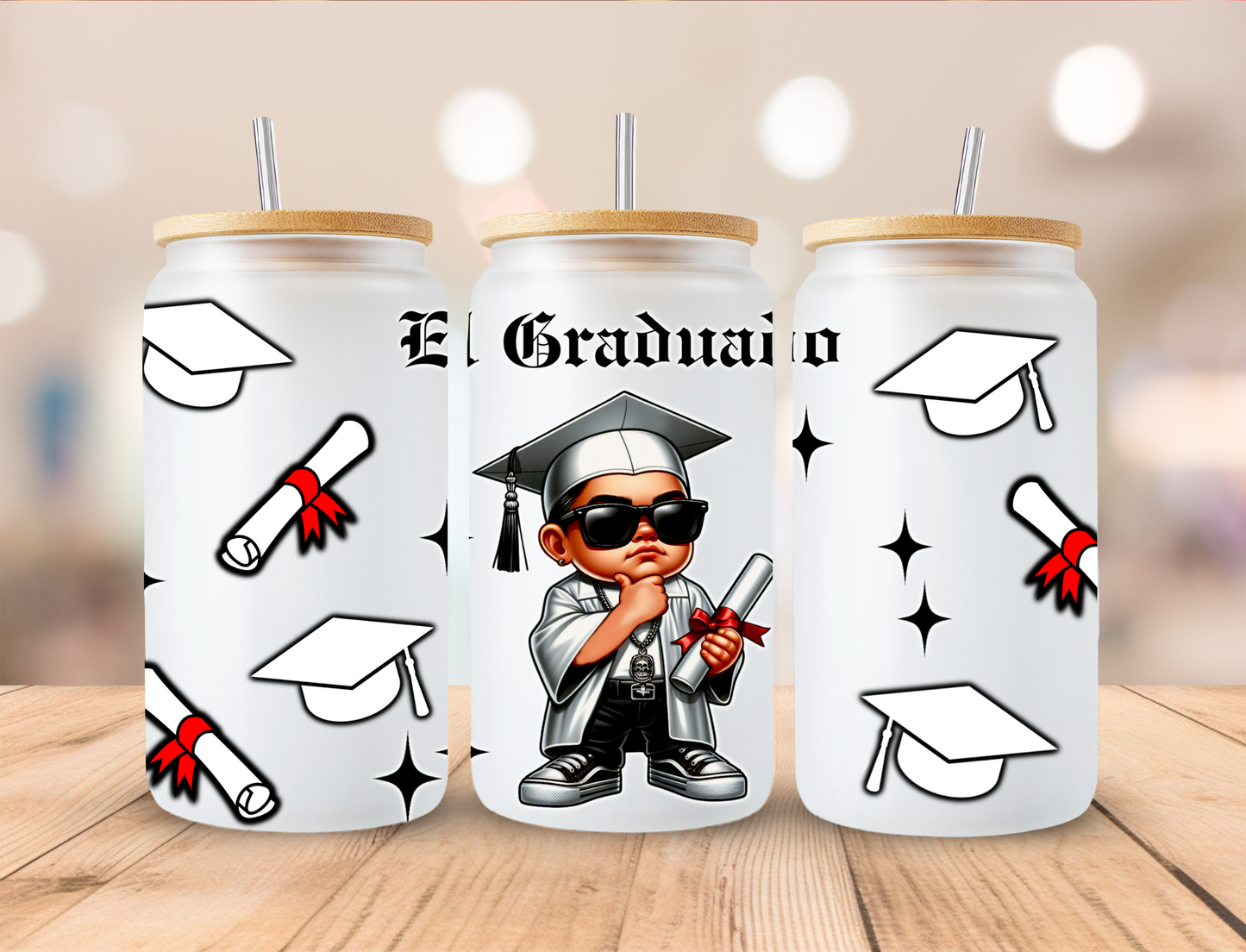 El Graduado Chicano Boy Graduate Graduation Wrap - 16 oz / 20 oz Libby UV DTF Wrap
