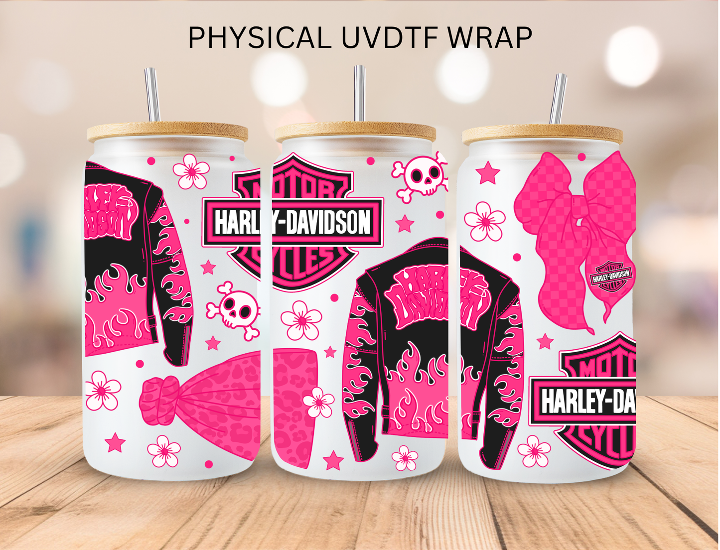 Pink Harley - 16 oz / 20 oz Libby UV DTF Wrap