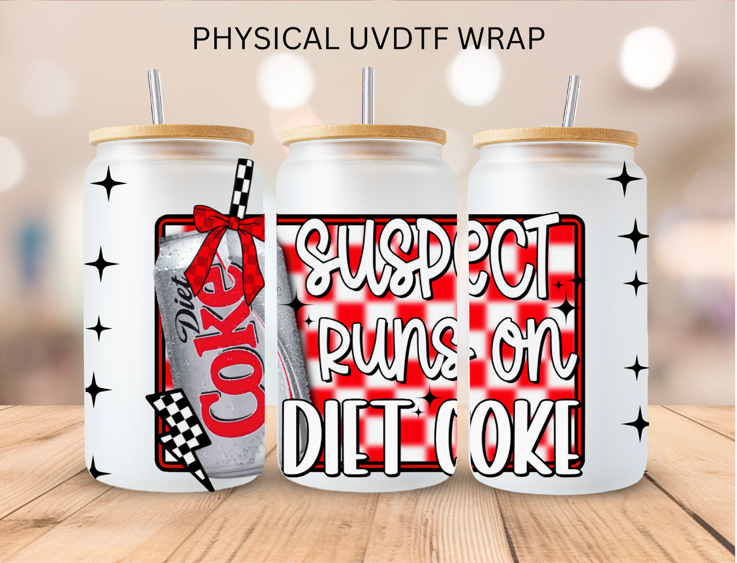 Suspect Runs On Collection Diet Cola - 16 oz / 20 oz Libby UV DTF Wrap