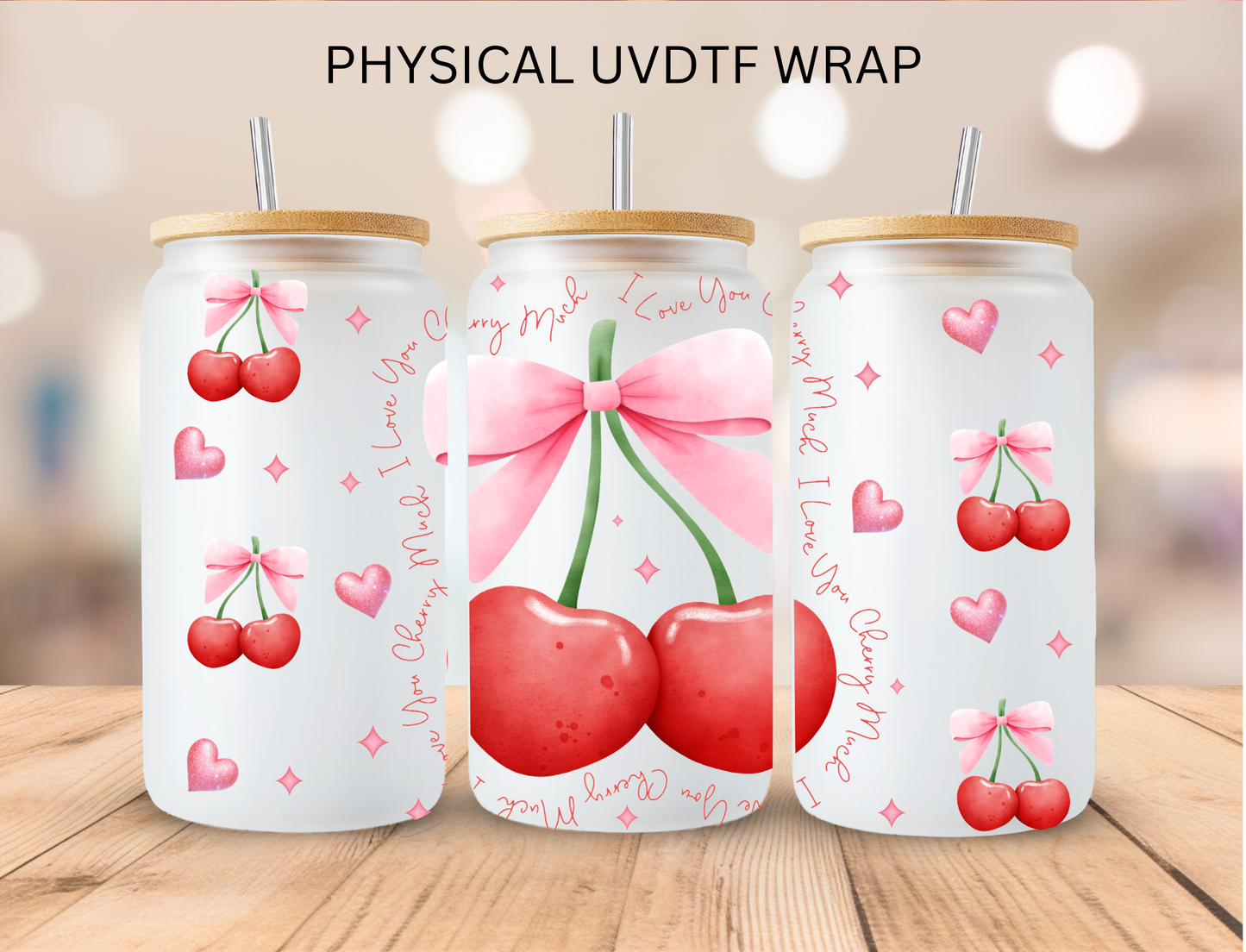 Valentines Cherry Coquette - 16 oz / 20 oz Libby UV DTF Wrap