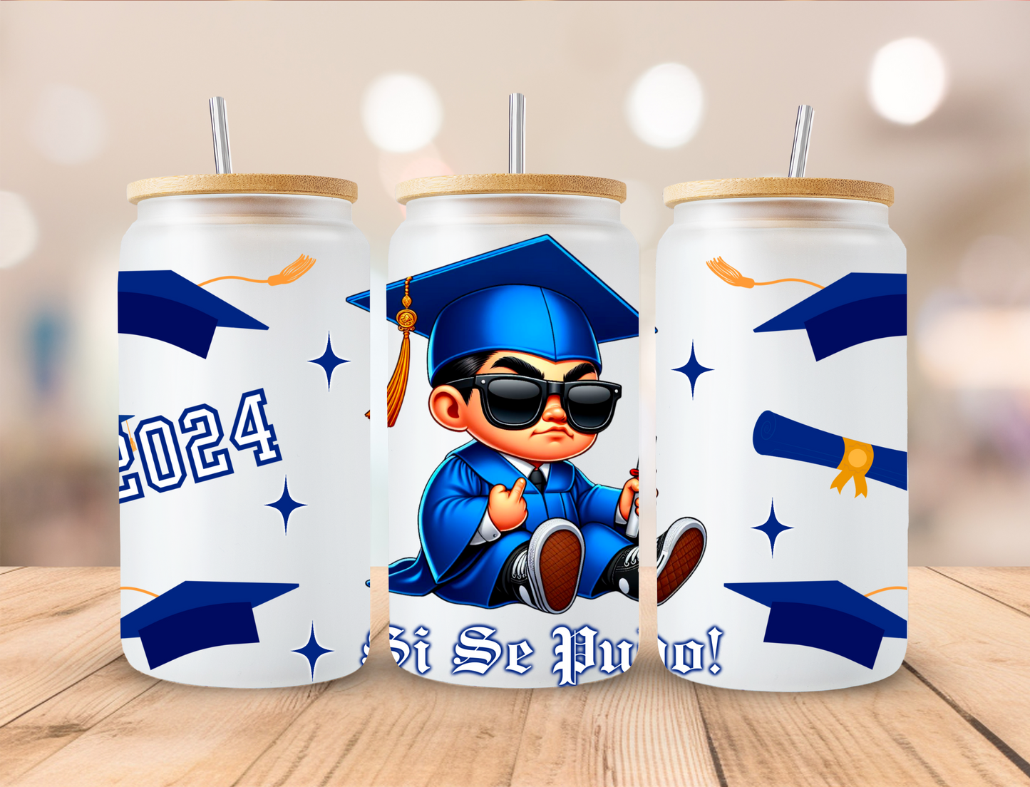SI Se Pudo Chicano Boy Graduate Graduation Wrap - 16 oz / 20 oz Libby UV DTF Wrap