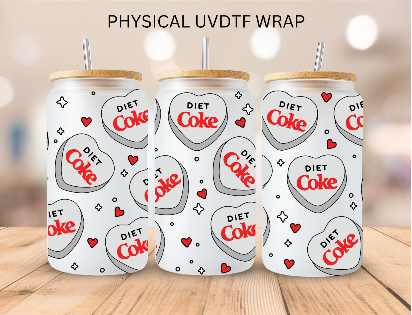 Diet Coke Hearts - 16 oz / 20 oz Libby UV DTF
