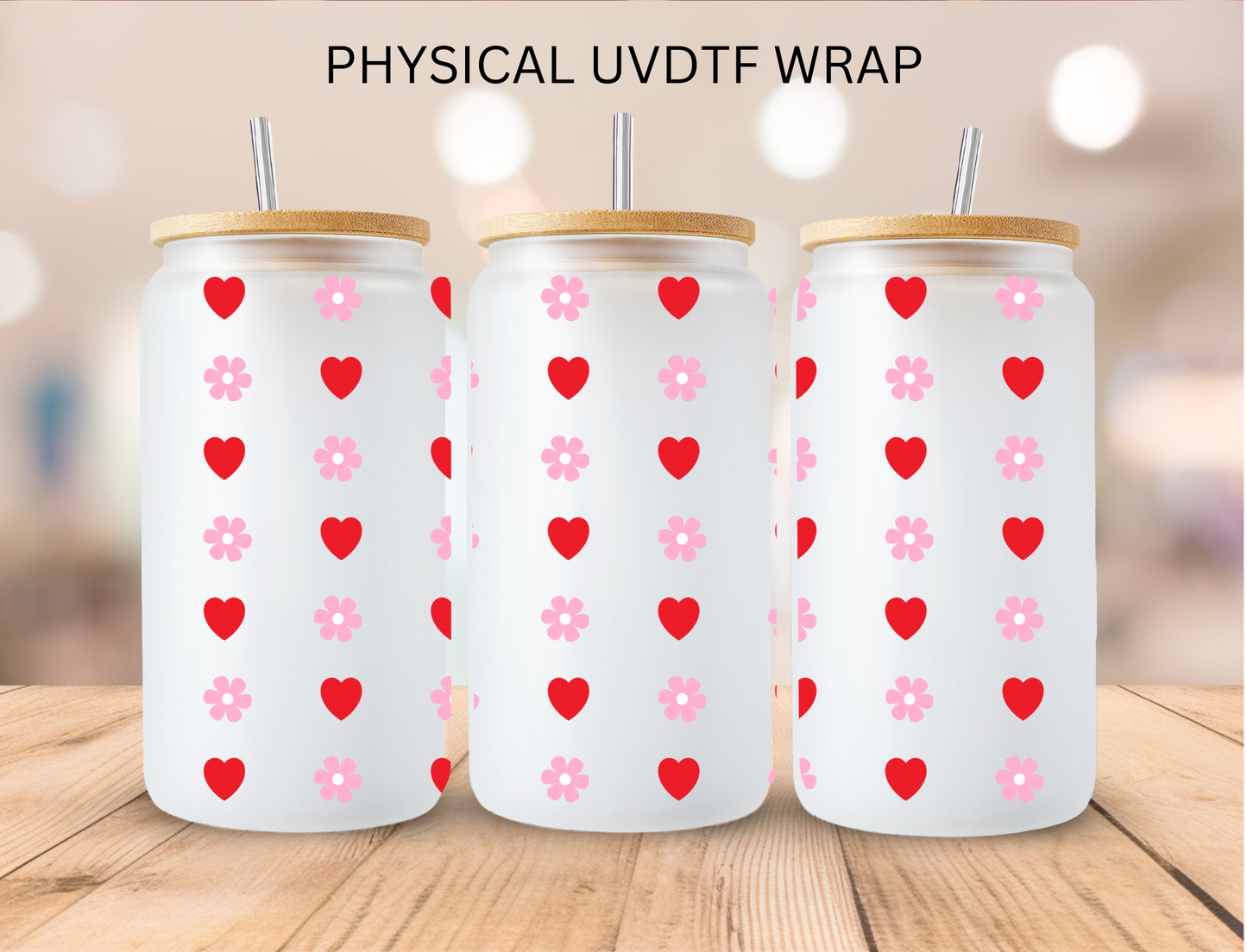 Valentines Hearts And Flowers - 16 oz / 20 oz Libby UV DTF