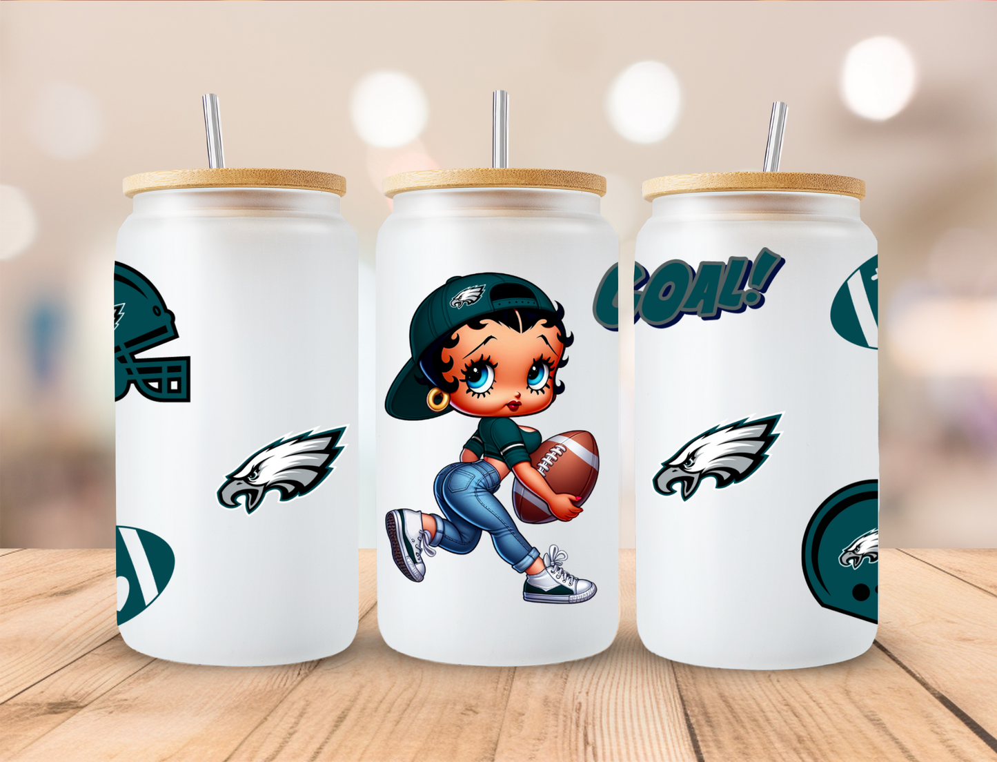 Football Eagles Boop - 16 oz / 20 oz Libby UV DTF Wrap