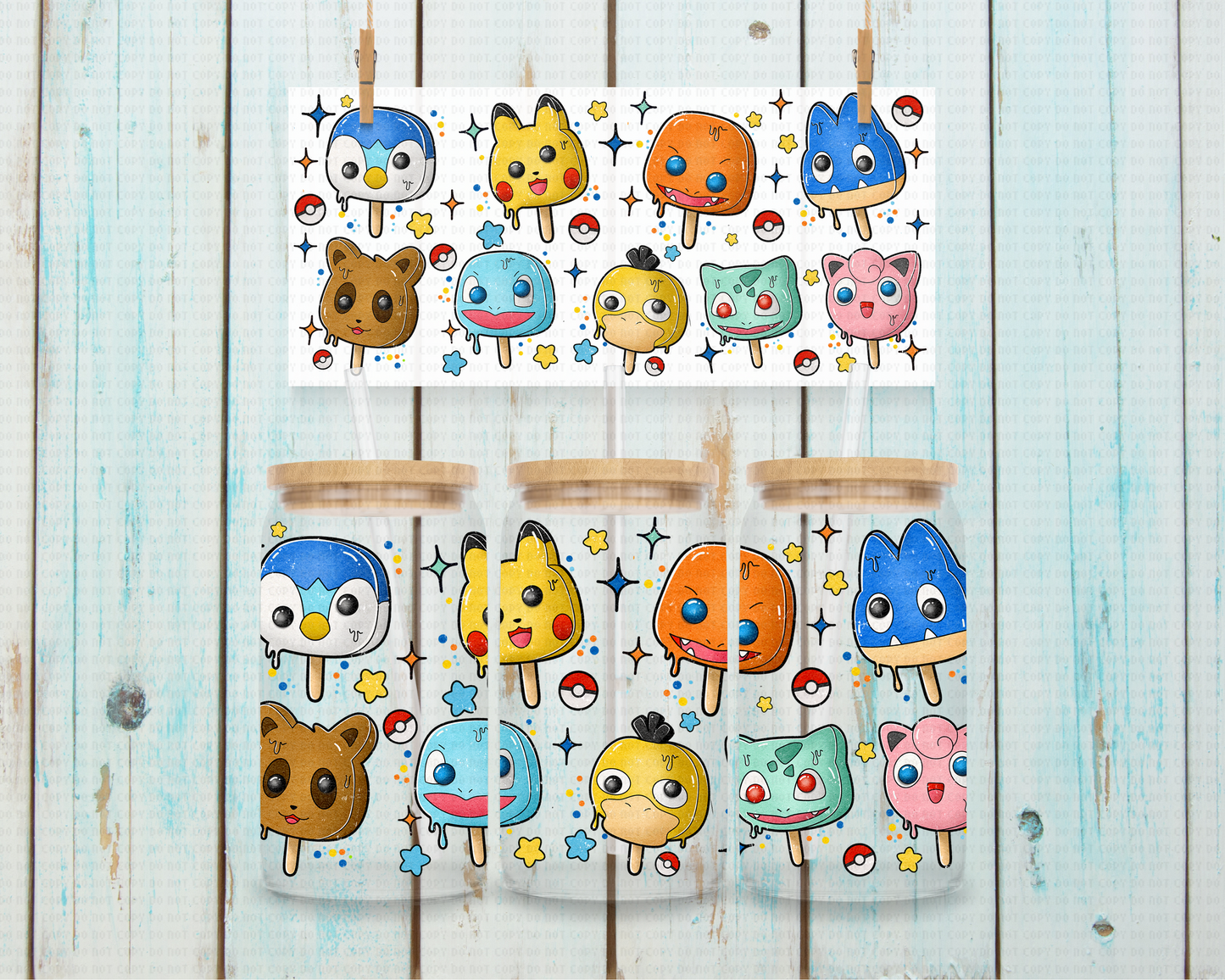 Pokemon Popsicles - 16 oz / 20 oz Libby UV DTF Wrap GRAITEE EXCLUSIVE DESIGN