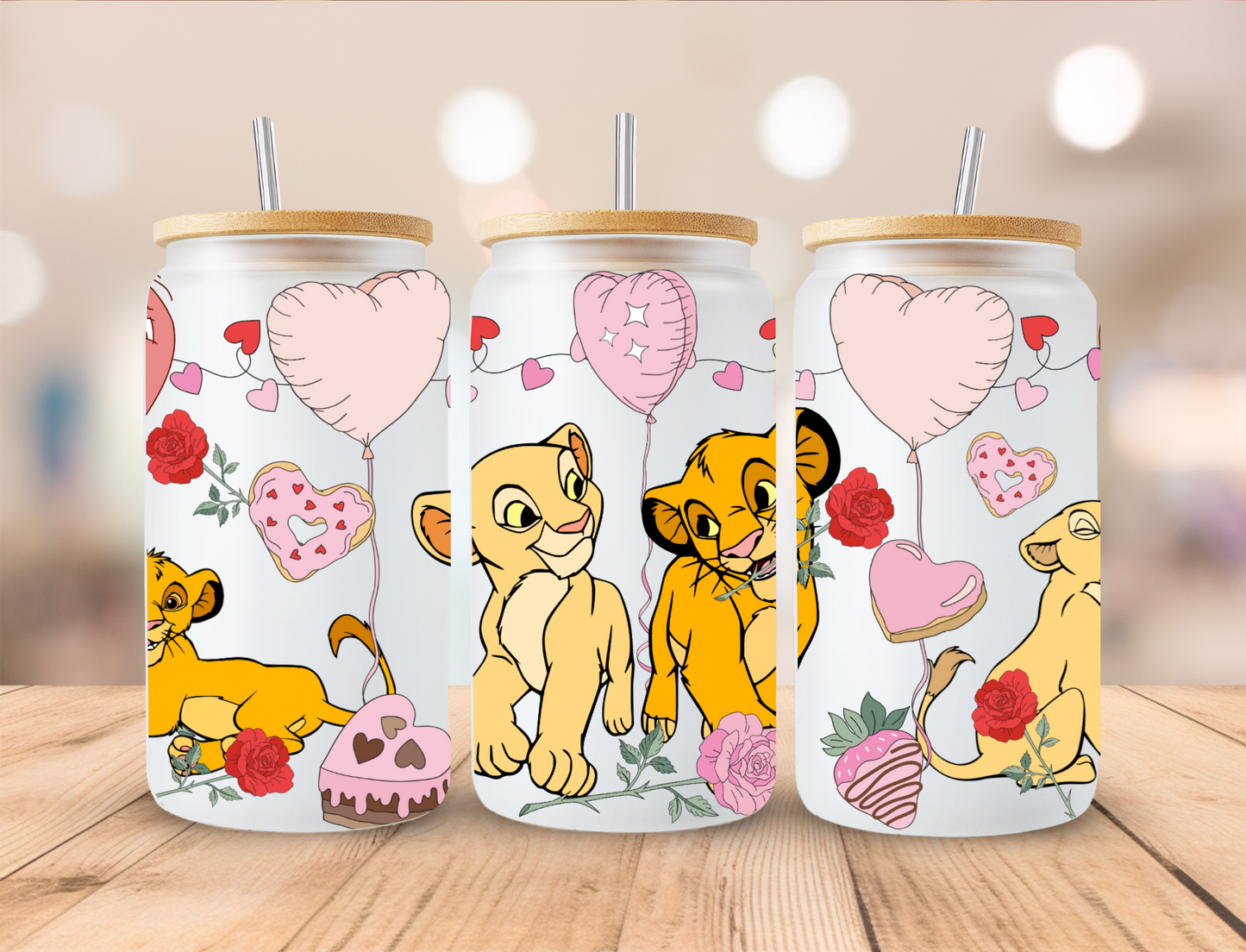 Valentines Lion Couple - 16 oz Libby UV DTF Wrap