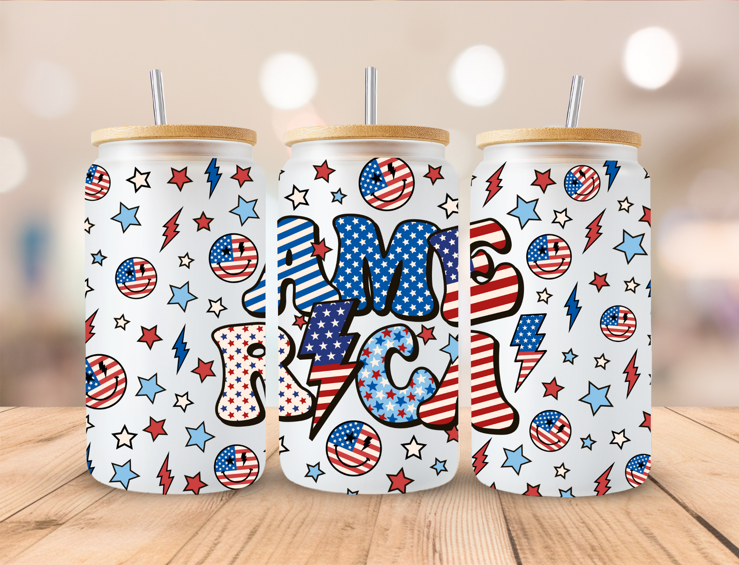 4th Of July America - 16 oz / 20 oz Libby UV DTF Wrap
