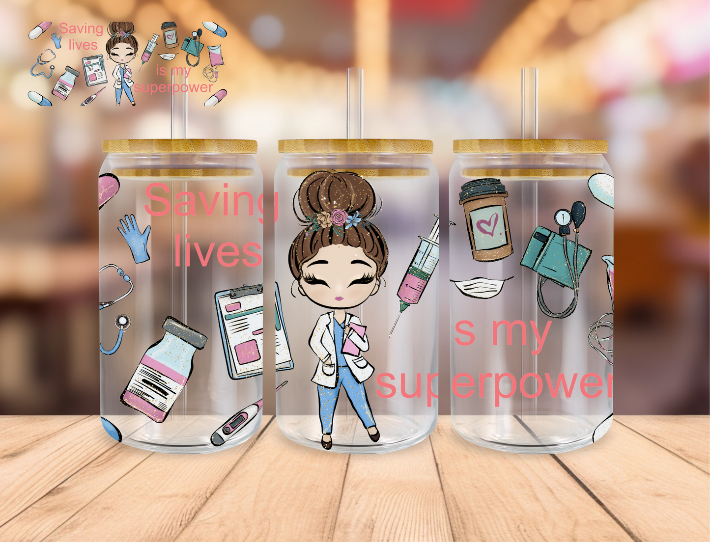 Doctor Superpower - 16 oz / 20 oz Libby UV DTF Wrap