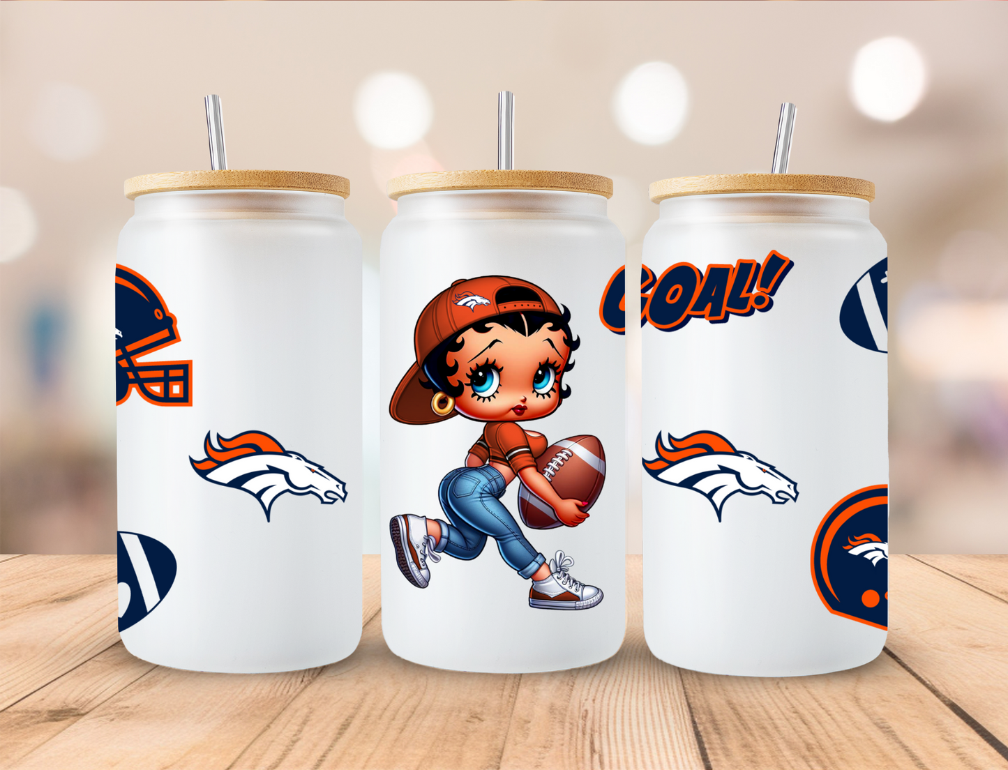 Football Broncos Boop - 16 oz / 20 oz Libby UV DTF Wrap