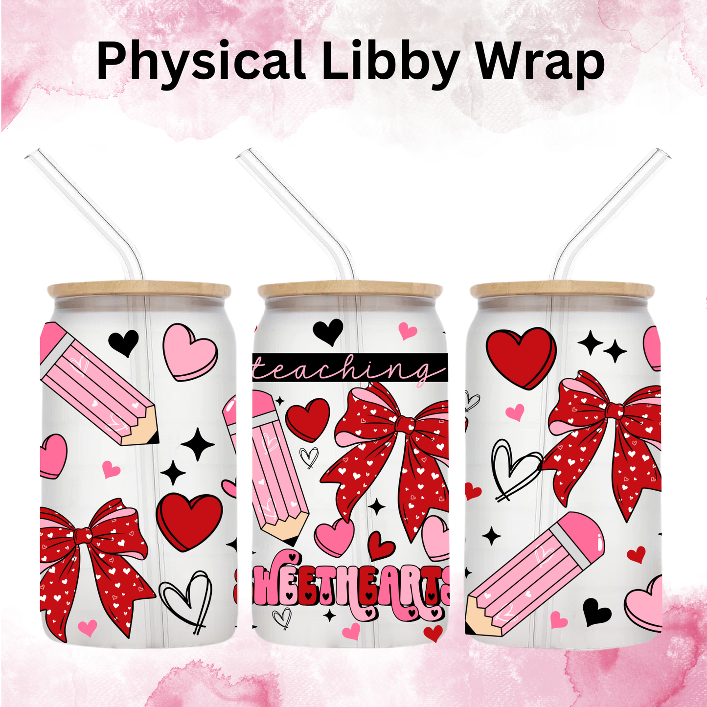Valentines Red Coquette Bows Teacher - 16 oz / 20 oz Libby UV DTF