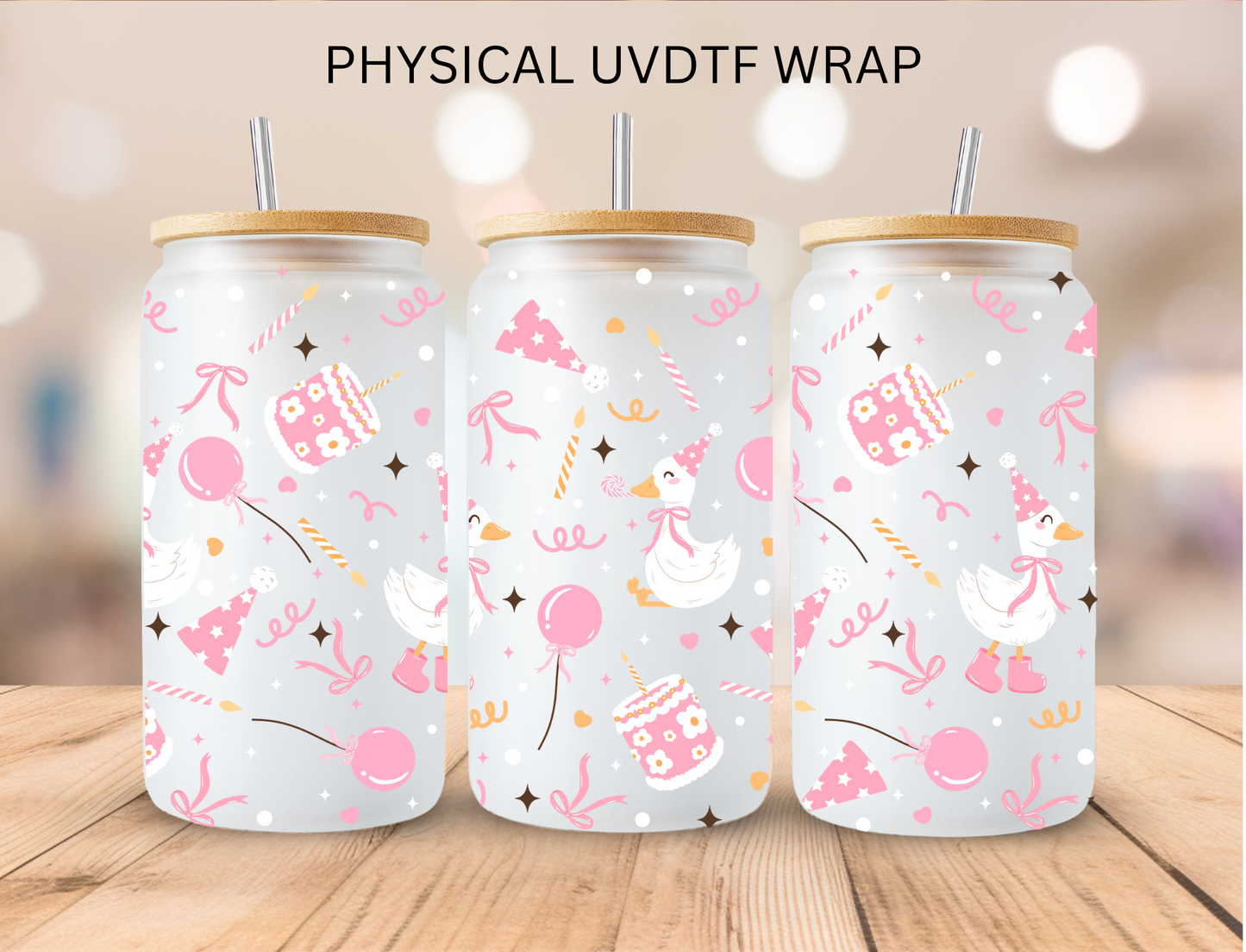 Pink Celebration Ducks - 16 oz / 20 oz Libby UV DTF Wrap