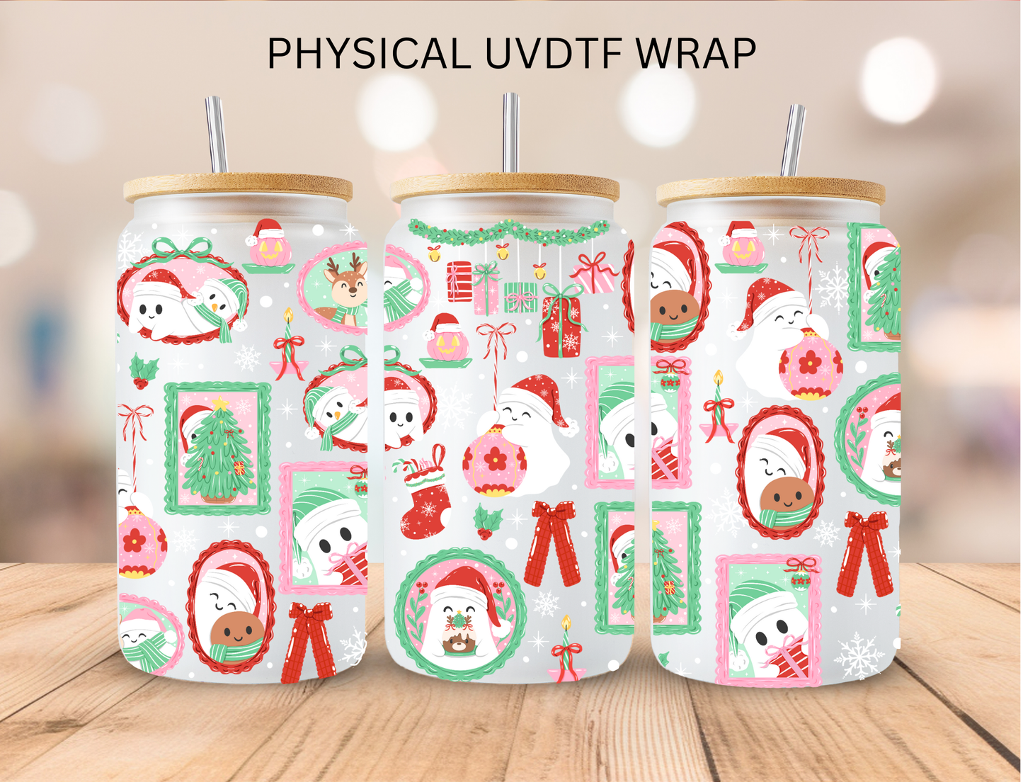 Christmas Oval Round Stamps - 16 oz / 20 oz Libby UV DTF Wrap
