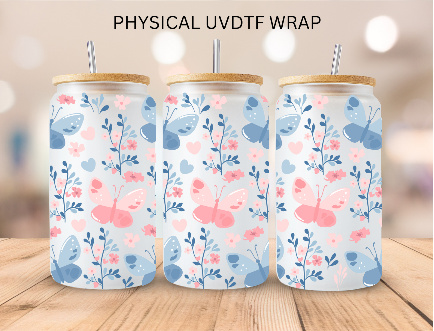 Floral Butterflys - 16 oz / 20 oz Libby UV DTF