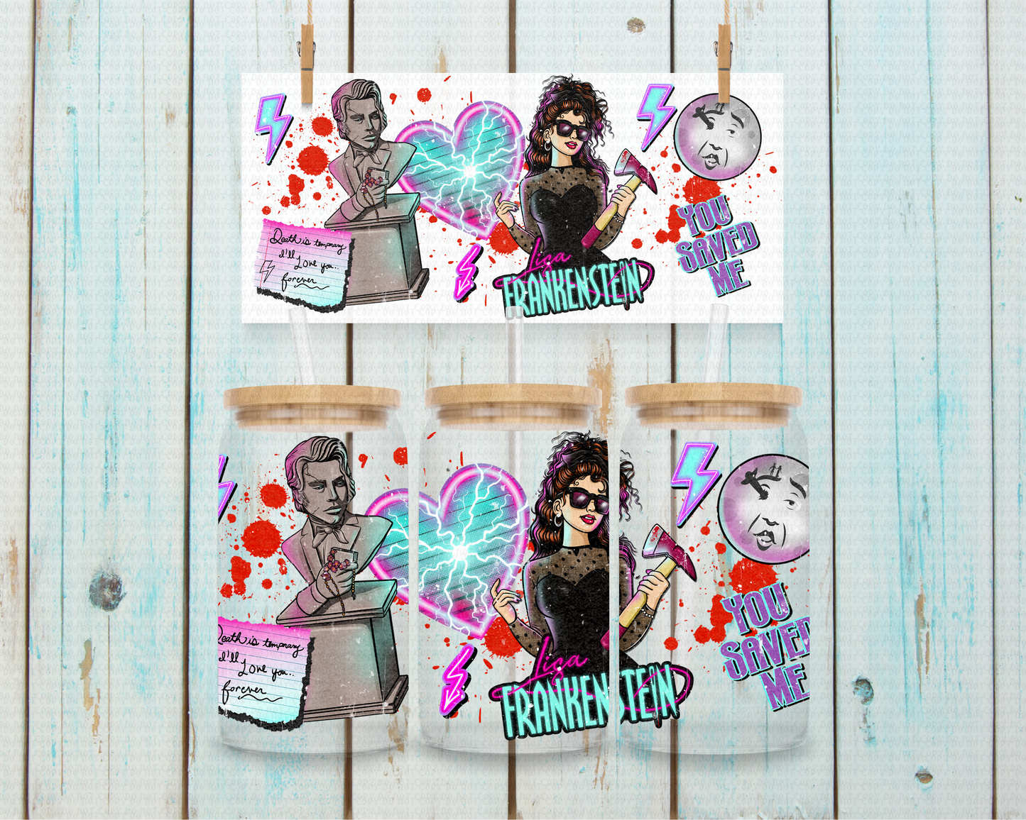 Halloween Lady Frankenstein - 16 oz / 20 oz Libby UV DTF Wrap GRAITEE EXCLUSIVE DESIGN