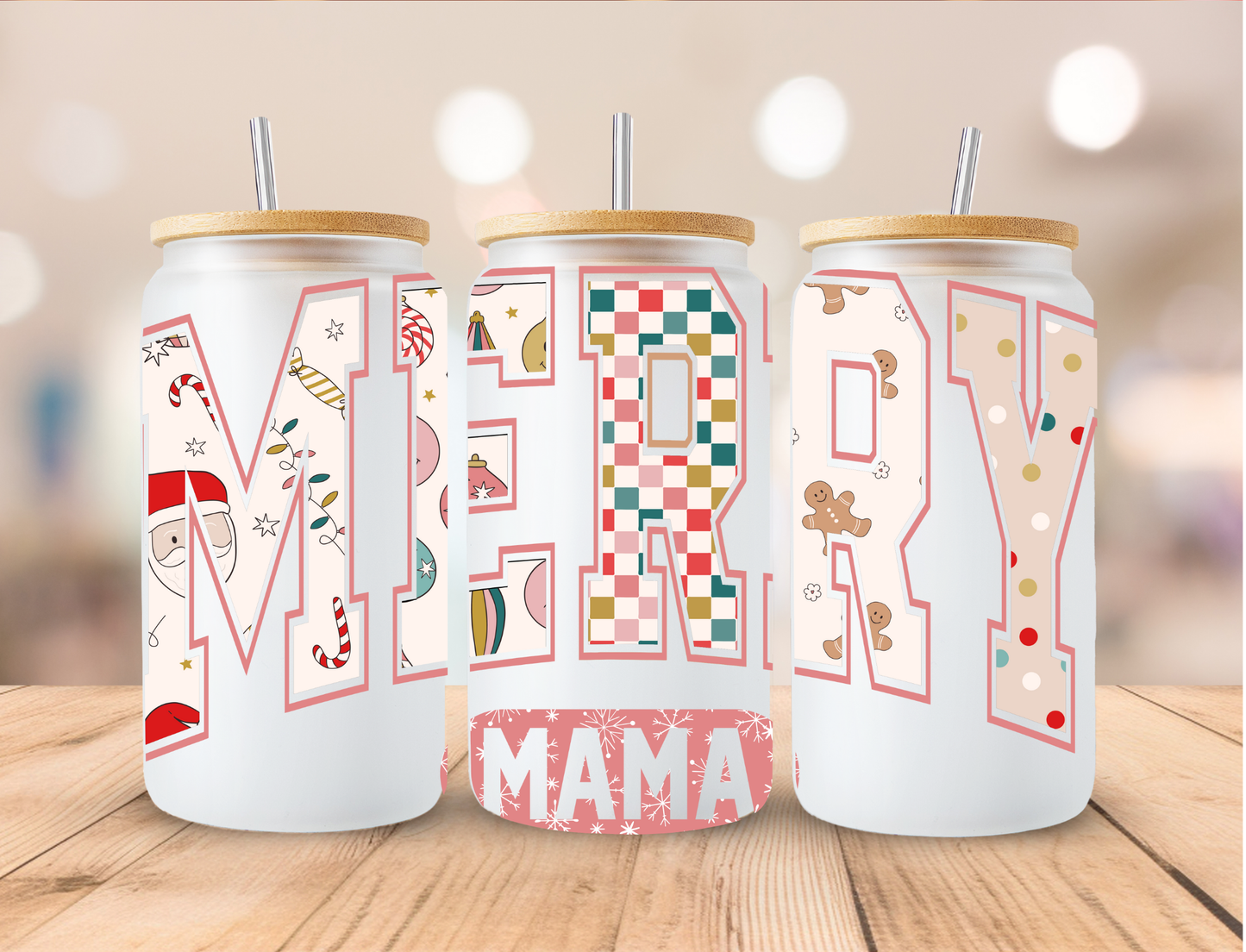 Christmas Merry Mama - 16 oz / 20 oz Libby UV DTF Wrap