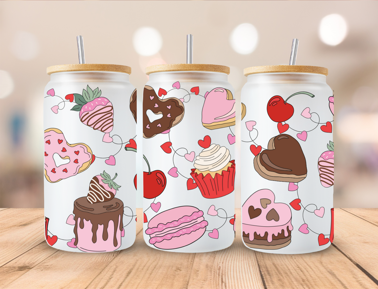 Valentines Sweets and Deserts - 16 oz Libby UV DTF Wrap