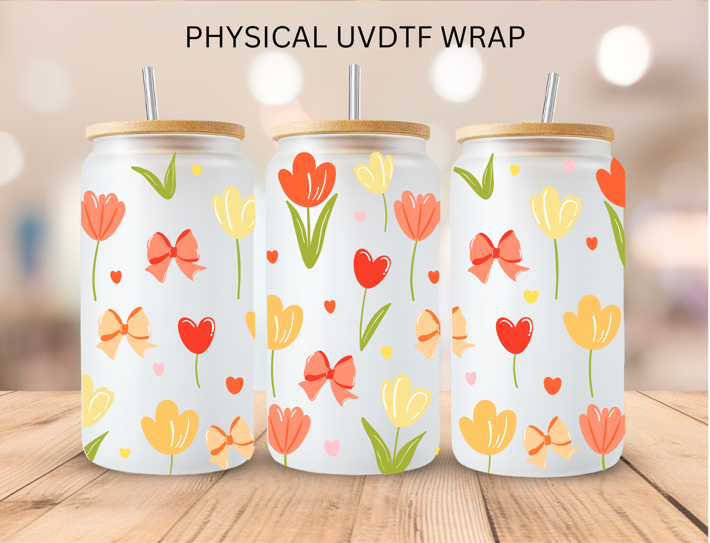 Tulips And Bows - 16 oz / 20 oz Libby UV DTF