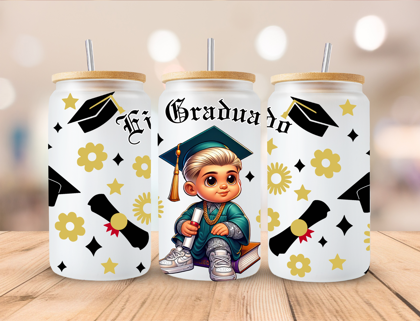 El Graduado Blonde Boy Chicano Graduate Graduation Wrap - 16 oz / 20 oz Libby UV DTF Wrap