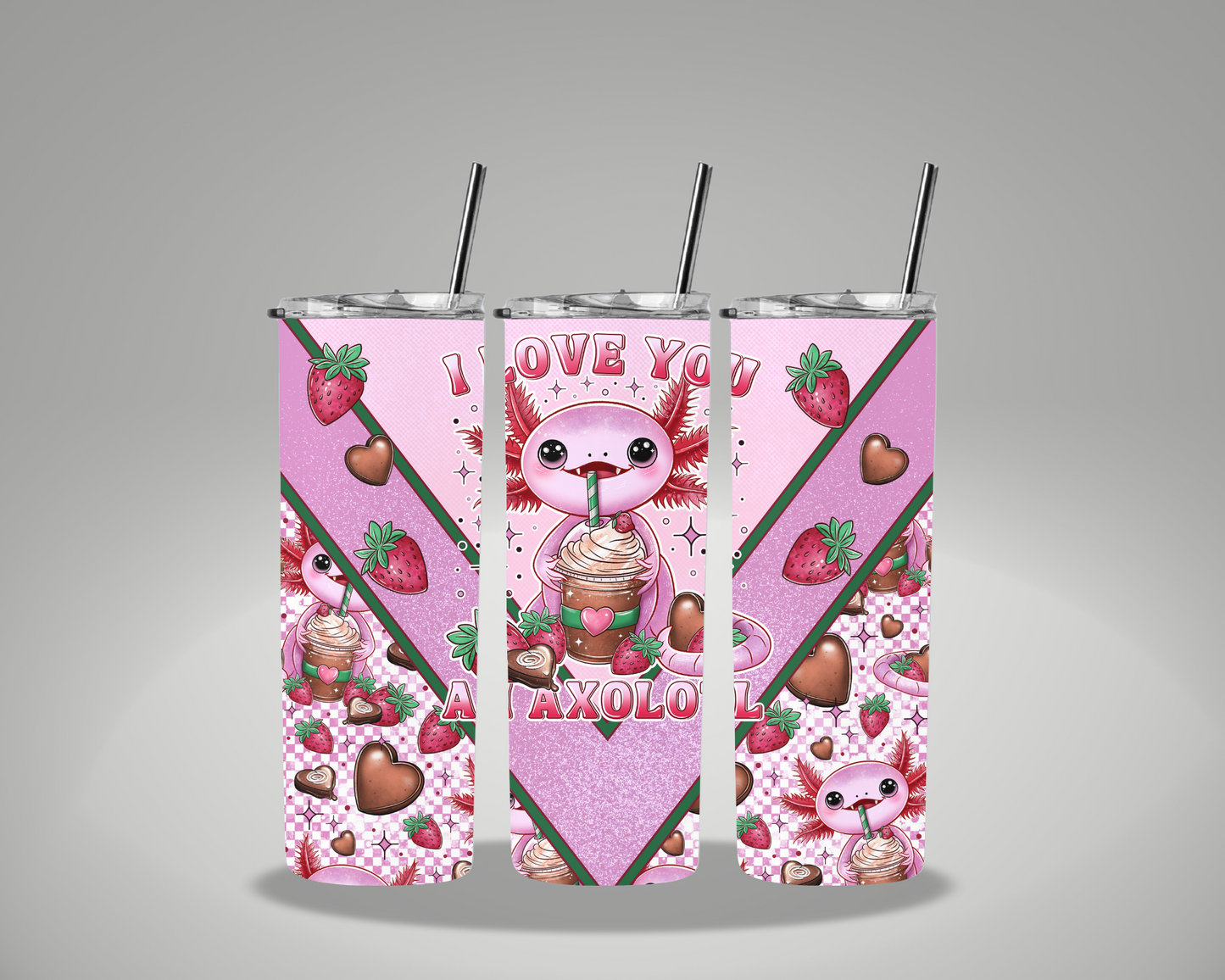 I Love You An Axolotl Strawberry - 20oz Skinny Tumbler Wrap GRAVITEE EXCLUSIVE