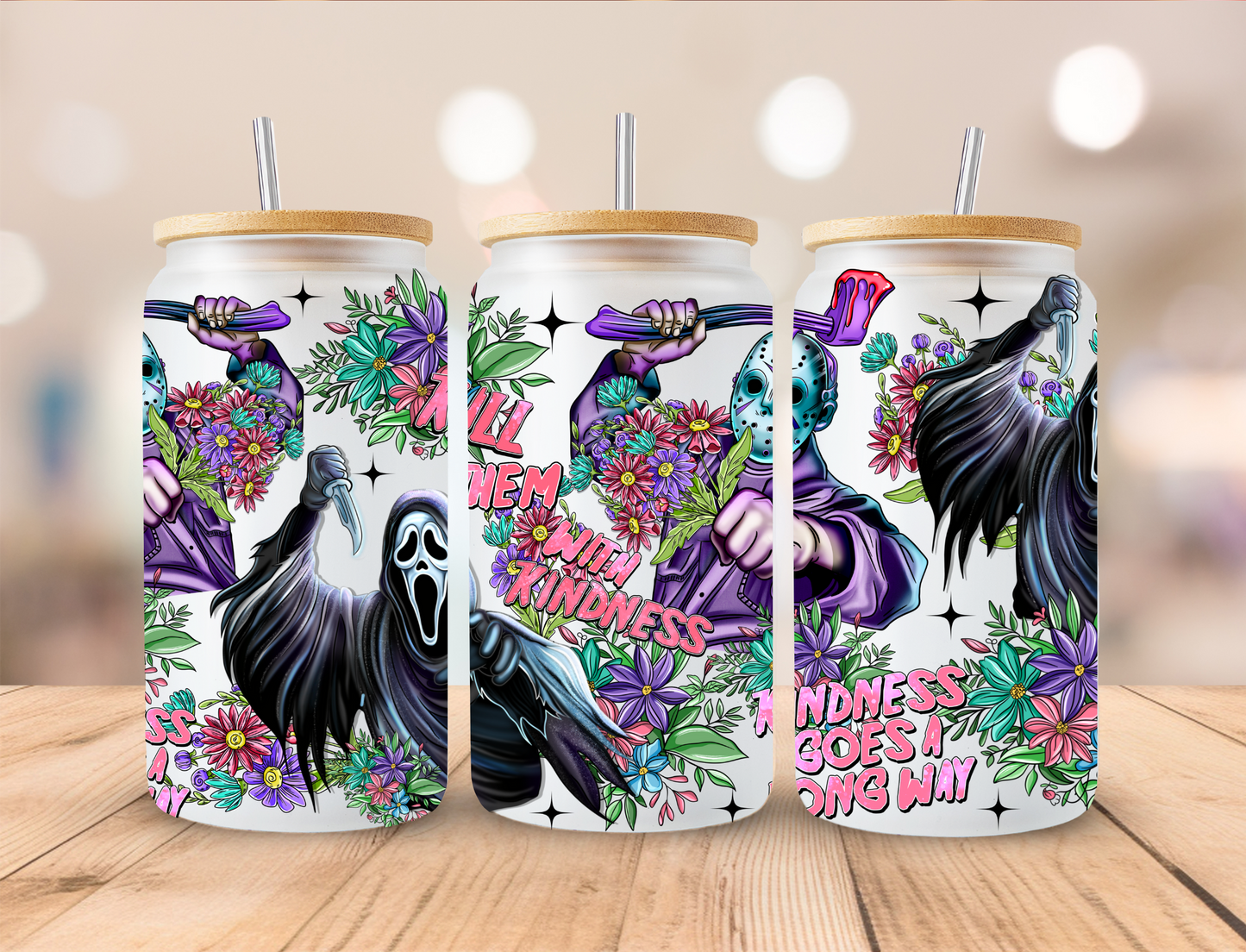 Kill Them With Kindness Horror - 16 oz / 20 oz Libby UV DTF Wrap