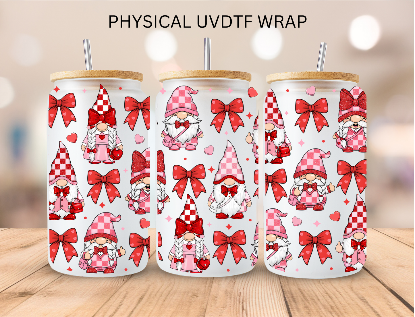 Valentines Checkered Gnomes and Bows - 16 oz / 20 oz Libby UV DTF