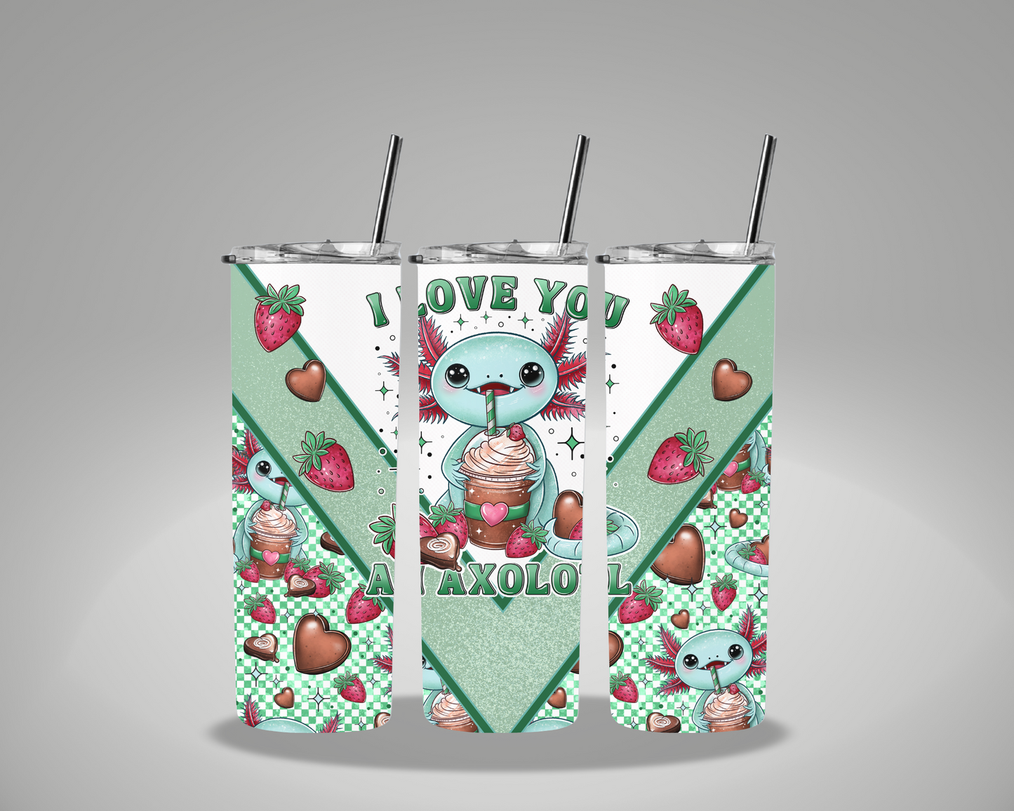 I Love You And Axolotl Strawberry Bluish - 20oz Skinny Tumbler Wrap GRAVITEE EXCLUSIVE