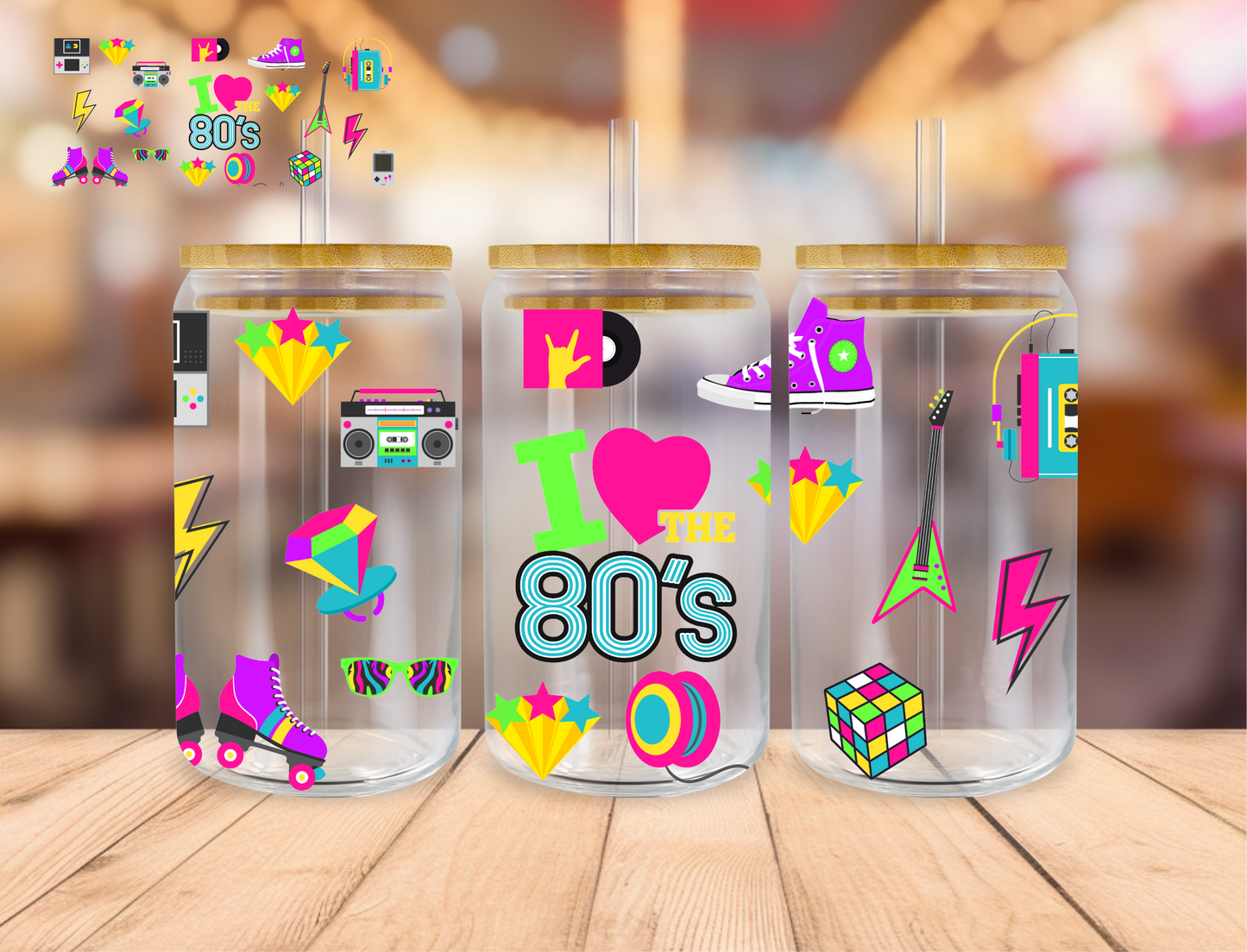 80's Vibe - 16 oz / 20 oz Libby UV DTF Wrap