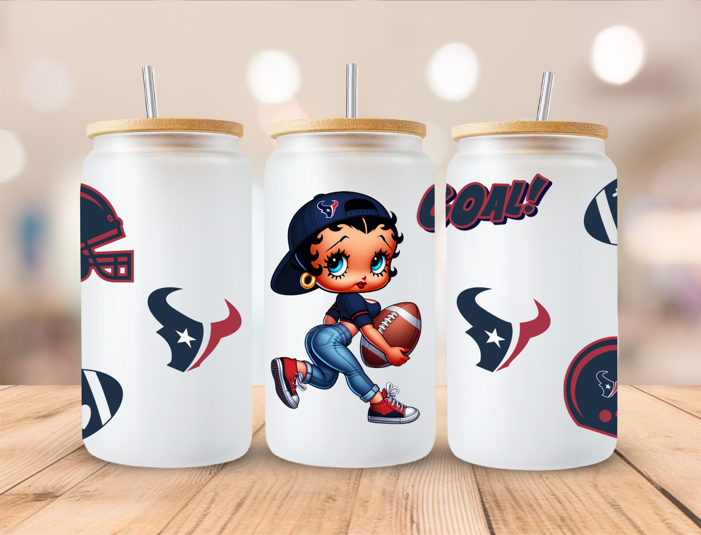 Football Texans Boop - 16 oz / 20 oz Libby UV DTF Wrap