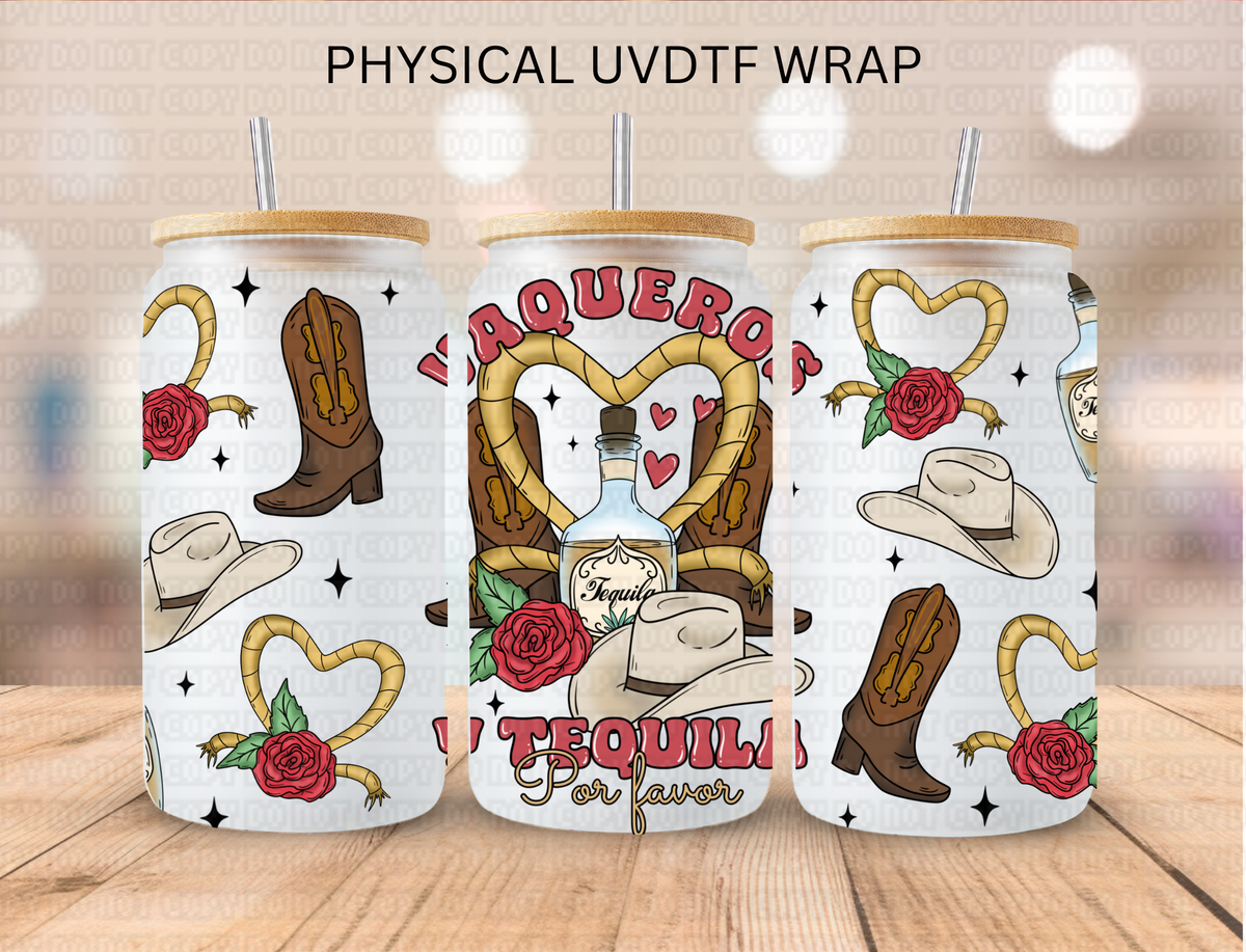 Latino Chicano Valentines Western Tequila - 16 oz / 20 oz Libby UV DTF