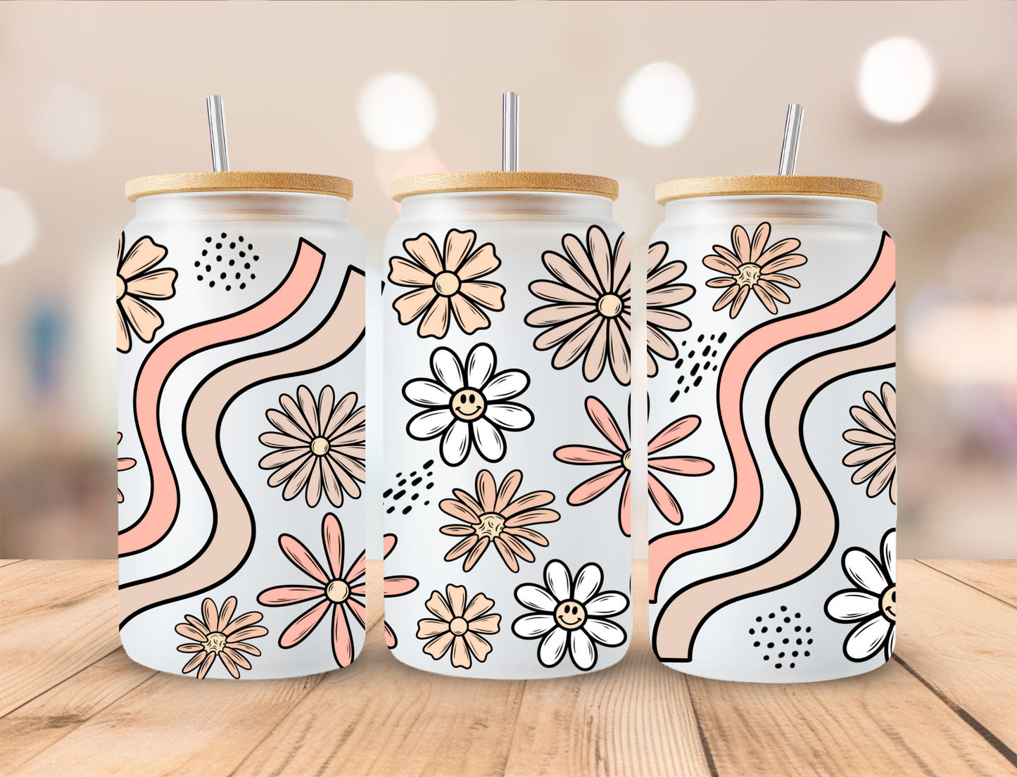 Pink Retro - 16 oz / 20 oz Libby UV DTF Wrap